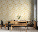 Purity Bird Toile Honey wallpaper by Hoopla Walls shown on a full wall