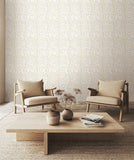 Eden Vol 1 Rosehip Trail Natural Stone wallpaper by Hoopla Walls in a styled living room