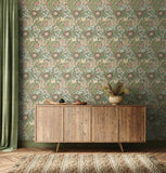 Eden Vol 2 Honeysuckle & Tulip Sage & Mocha wallpaper by Hoopla Walls shown on a full wall