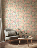 Riches of Nature Emily Rose Soft Flamingo wallpaper by Ohpopsi shown on a full wall