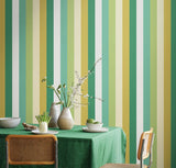 So Stripey Rainbow Bloc Pine Nut wallpaper by Ohpopsi shown on a full wall
