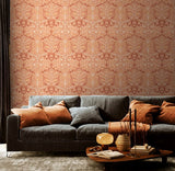 Eden Vol 2 Blackthorn Damask Terracotta wallpaper by Hoopla Walls shown on a full wall