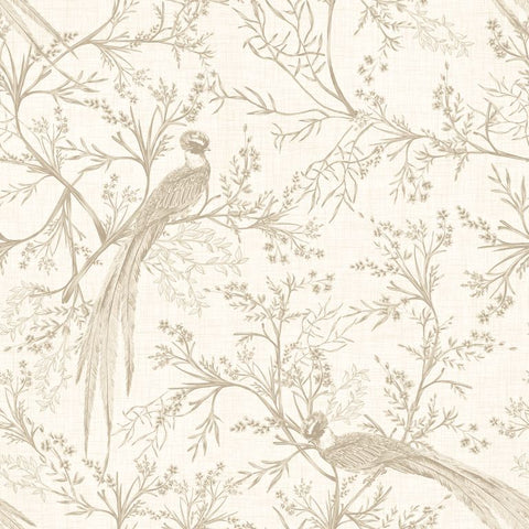 Purity Bird Toile Stone wallpaper by Hoopla Walls, a neutral toile design
