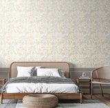 Eden Vol 1 Seaweed Garden Linen wallpaper by Hoopla Walls in a styled bedroom