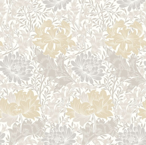 Eden Vol 1 Chrysanthemum Natural Stone wallpaper by Hoopla Walls, a neutral floral design