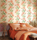 Hanashi Kiku Coral wallpaper by Ohpopsi shown on a full wall
