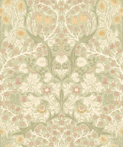 Eden Vol 2 Blackthorn Damask Olive & Clay wallpaper by Hoopla Walls, a green damask design