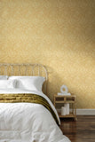 Elegance Damask Trail Gold wallpaper by Hoopla Walls shown on a full wall