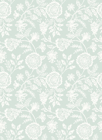 Purity Evelyn Trail Soft Petrol wallpaper by Hoopla Walls, a teal floral design