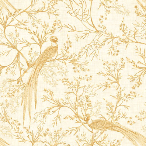 Purity Bird Toile Honey wallpaper by Hoopla Walls, a yellow toile design