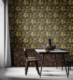 Eden Vol 1 Lily Ogee Black wallpaper by Hoopla Walls in a styled dining room