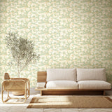 Hanashi Suiren Misty Mint wallpaper by Ohpopsi shown on a full wall
