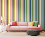 So Stripey Candy Kaleidoscope Earth Twist wallpaper by Ohpopsi shown on a full wall
