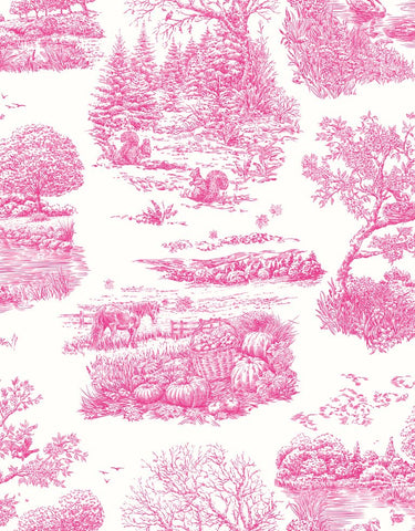 Riches of Nature Eve Toile Magenta wallpaper by Ohpopsi, a pink toile design