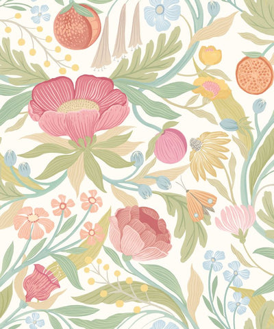 Riches of Nature Clementine Blossom & Sage wallpaper by Ohpopsi, a pink floral design