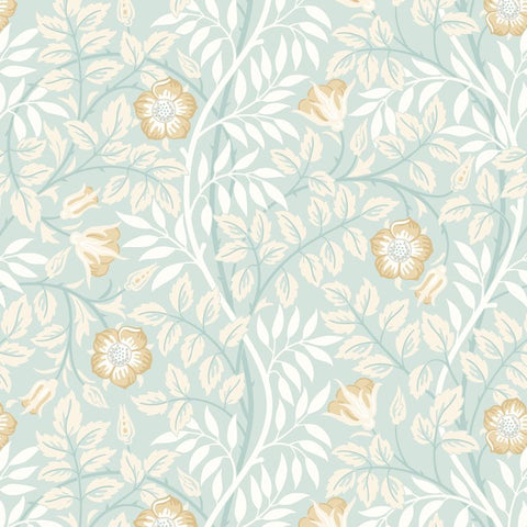 Eden Vol 1 Rosehip Trail Seafoam wallpaper by Hoopla Walls, a teal floral design