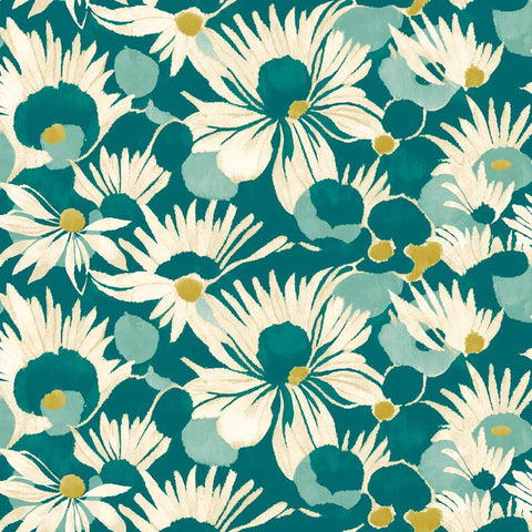 Hanashi Suiren Peacock wallpaper by Ohpopsi, a teal floral design