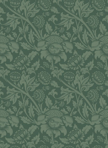 Elegance Damask Trail Forest Green wallpaper by Hoopla Walls, a green damask design
