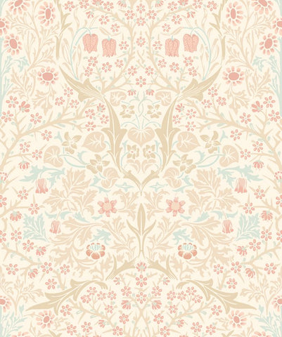 Eden Vol 2 Blackthorn Damask Soft Coral & Straw wallpaper by Hoopla Walls, a coral damask design