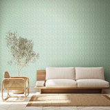 Riches of Nature Dotty Leaf Seafoam wallpaper by Ohpopsi shown on a full wall