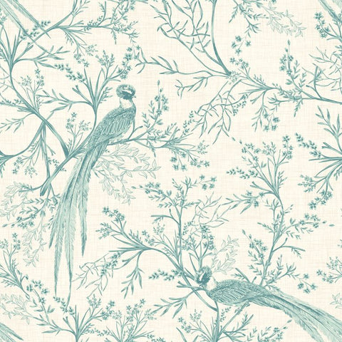 Purity Bird Toile Duckegg Blue wallpaper by Hoopla Walls, a blue toile design