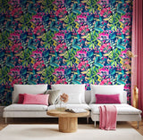Riches of Nature Florence Ink & Fushcia wallpaper by Ohpopsi shown on a full wall