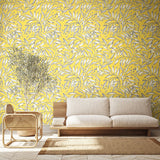 Riches of Nature Lorena Vine Sunshine wallpaper by Ohpopsi shown on a full wall