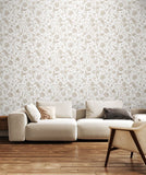 Purity Floral Toile Stone wallpaper by Hoopla Walls shown on a full wall