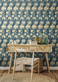 Eden Vol 2 Iris Meadow Navy wallpaper by Hoopla Walls shown on a full wall