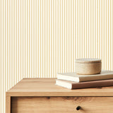Elegance Tiny Stripe Parchment wallpaper by Hoopla Walls shown on a full wall