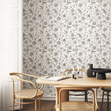Purity Floral Toile Ebony wallpaper by Hoopla Walls shown on a full wall