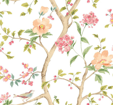 Purity Bird Song Coral Mix wallpaper by Hoopla Walls, a coral floral design