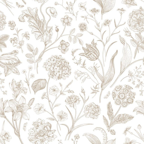 Purity Floral Toile Stone wallpaper by Hoopla Walls, a neutral toile design