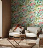 Riches of Nature Florence Ginger & Duckegg wallpaper by Ohpopsi shown on a full wall