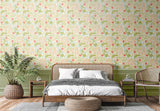 Eden Vol 1 Seaweed Garden Rose Pink wallpaper by Hoopla Walls in a styled bedroom