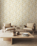 Eden Vol 1 Seaweed Garden Fossil Grey wallpaper by Hoopla Walls in a styled living room