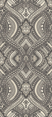 Elegance Ogee Damask Black wallpaper by Hoopla Walls, a grey damask design
