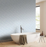 Purity Zebra Leaf Wedgewood wallpaper by Hoopla Walls shown on a full wall