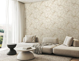 Purity Bird Toile Stone wallpaper by Hoopla Walls shown on a full wall