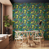Riches of Nature Lush Leaves Midnight Garden wallpaper by Ohpopsi shown on a full wall