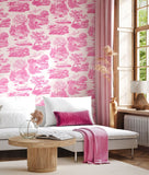 Riches of Nature Eve Toile Magenta wallpaper by Ohpopsi shown on a full wall