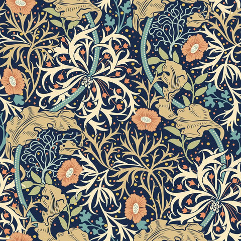 Eden Vol 1 Seaweed Garden Navy Blue wallpaper by Hoopla Walls, a blue leaf design