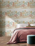 Hanashi Kigi Blush & Seafoam wallpaper by Ohpopsi shown on a full wall