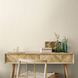 Elegance Chalk Stripe Taupe wallpaper by Hoopla Walls shown on a full wall