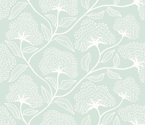 Purity Dash Trail Seaglass wallpaper by Hoopla Walls, a teal floral design