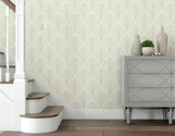 Elegance Leaf Fan Sage Green wallpaper by Hoopla Walls shown on a full wall