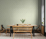 Purity Zebra Leaf Olive wallpaper by Hoopla Walls shown on a full wall