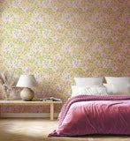 Eden Vol 1 Honeysuckle Leaf Trail Soft Pink wallpaper by Hoopla Walls in a styled bedroom