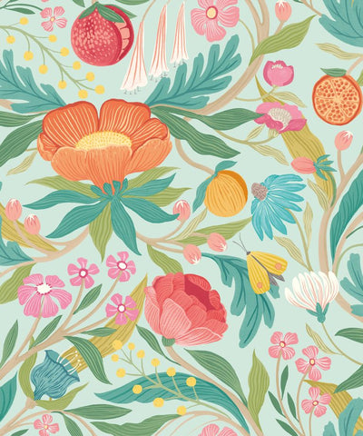 Riches of Nature Clementine Seafoam Mix wallpaper by Ohpopsi, a green floral design