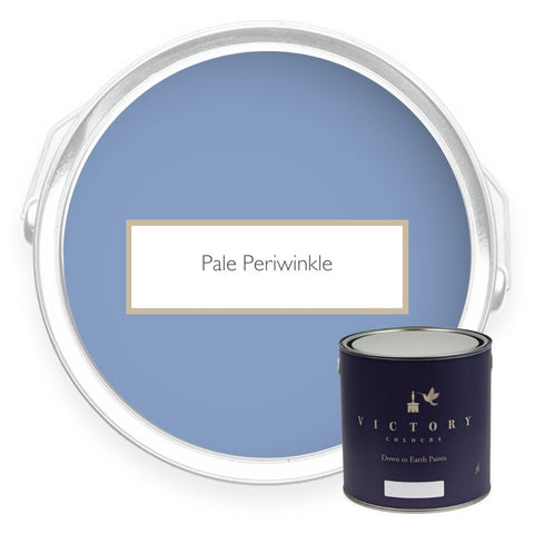 Two tins of Pale Periwinkle periwinkle blue eco paint from Victory Colours